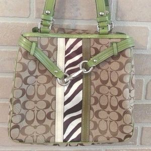 COACH Signature Logo Zebra Green Handbag Purse